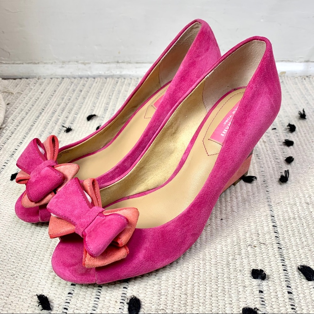 Isaac Mizrahi Jujubee Pink Orange Suede Wedge Heels Womens 7.5